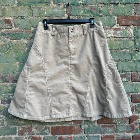 Y2K Corduroy Skirt Women's Size 8 G.H. Bass Tan Midi‎ Flare Gorpcore Grunge - Picture 1 of 8